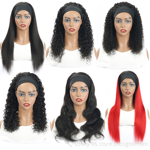 Wholesale Virgin Hair Headband Haft Wigs,Glueless Headband Wigs Human Hair,Headband Human Hair Wigs For Black Women